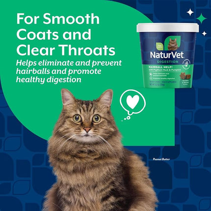 NaturVet – Hairball Aid Supplement for Cats - Plus Pumpkin - 100 Soft Chews