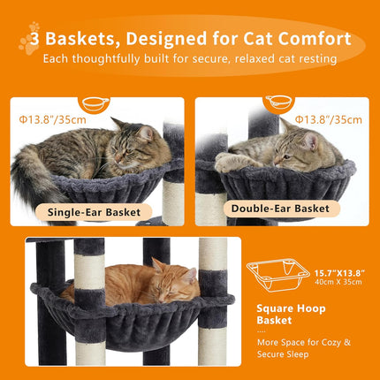 Heybly Cat Tree, 190cm Spacious & Tall Cat Tower for Large Cats, Smoky Gray HCT062G