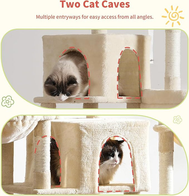 Hey-brother Cat Tree Tower with Stable Extended Base, 3 Platforms, MPJ038M