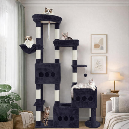 Gitelsnour Sturdy Cat Tree with 3 Large Cat Condos, 3 Platfroms, 71.7'' ,Drak Gray GCT036G
