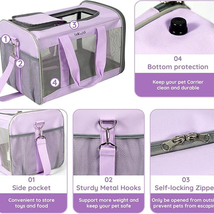 BELLA & PAL Cat Carrier Dog Carriers Airline Approved, Pet Carrier for Small Medium Dogs Cats Under 16Lbs, Collapsible Soft Sided Travel Puppy Carrier (Purple, 16.5" L x 11" W x 11" H)
