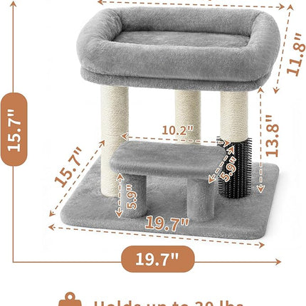 Heybly Cat Scratching Post with Grooming Brush & Gentle Step, HSP001SW Light Gray