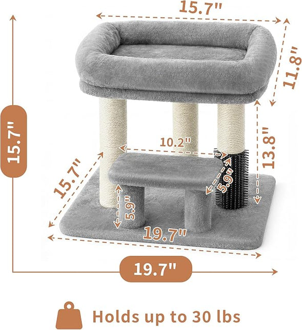 Heybly Cat Scratching Post with Grooming Brush & Gentle Step, HSP001SW Light Gray