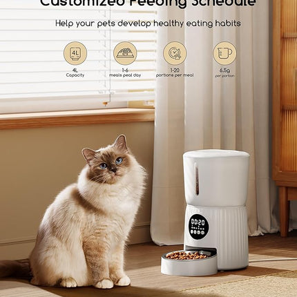 Faroro 4L/17 Cups Automatic Cat Feeder 1-6 Meals Per Day, 30s Voice Recording, Dual Power Supply for Cats and Small Dogs