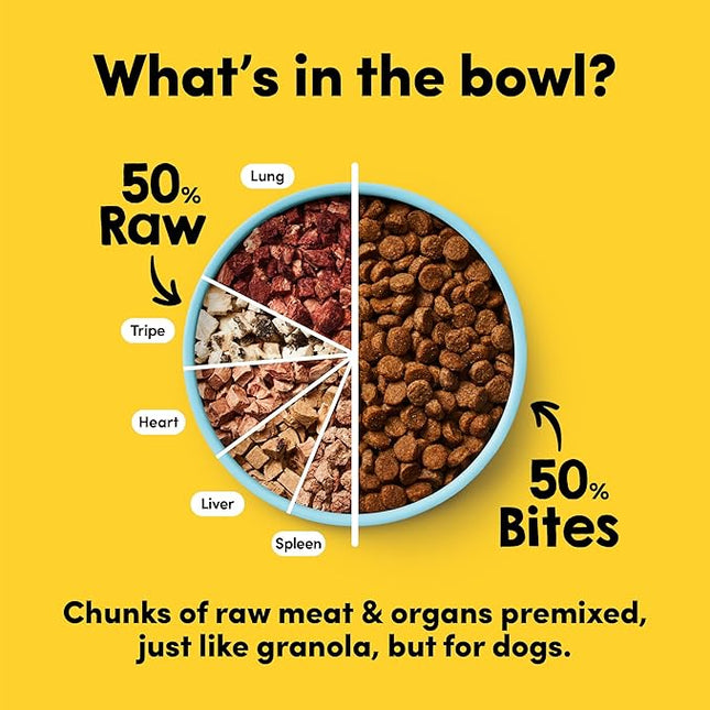 RawMix50 Dog Food Grass-Fed Beef 340g — 50% Freeze-Dried Raw, High Protein, Non-GMO, No Wheat or Corn