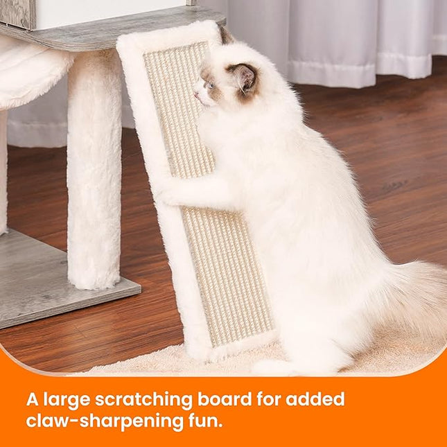 Heybly Wood Cat Tree for Indoor Cats, Cat Condo for Large Cats with Self Groomer,Gray HCT120SG