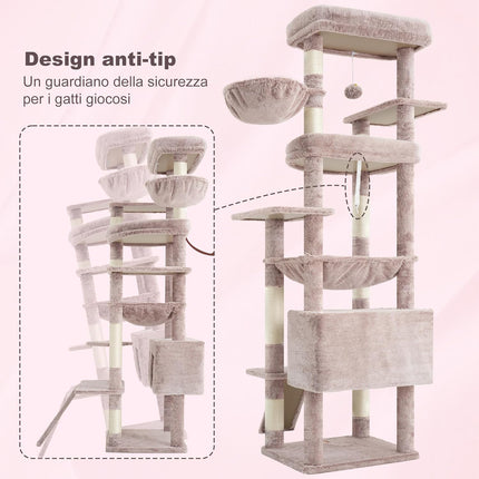 Heybly Tall Cat Tree for Large Cats, 80-inch Multi-Level Cat Tower for Indoor Cats, Muchroom