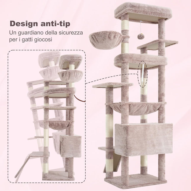 Heybly Tall Cat Tree for Large Cats, 80-inch Multi-Level Cat Tower for Indoor Cats, Muchroom