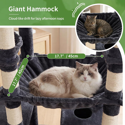 Heybly Floor to Ceiling Cat Tree, Large Cat Tower, 2 Cat Condos, Smoky Gray