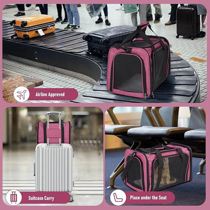 Large Cat Carrier Airline Approved, Soft-Sided Pet Travel Bag with Breathable Mesh, Foldable Dog Carrier for Cats and Small Dogs, Grey, 45x30x30cm (Pink)