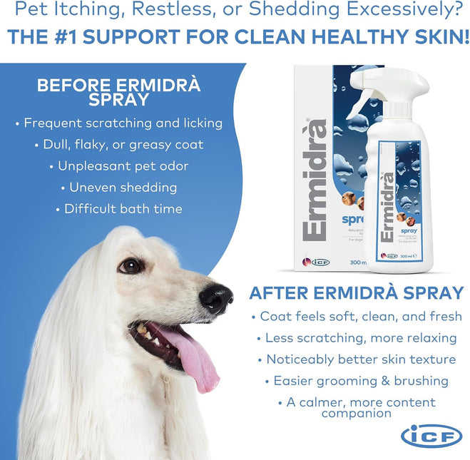 Ermidra Dog & Cat Skin Spray, No-Rinse Rehydrating Leave-In, 300 ml