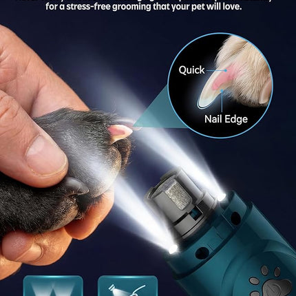 YABIFE Super Quiet Dog Nail Grinder & Clippers Kit with 2 LED Lights, 3 Speeds Up to 12,000 RPM