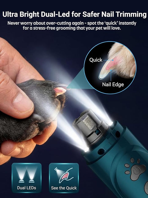 YABIFE Super Quiet Dog Nail Grinder & Clippers Kit with 2 LED Lights, 3 Speeds Up to 12,000 RPM