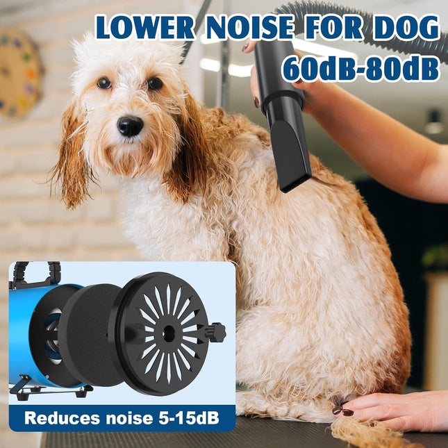 ADVWIN Dog Dryer, Pet Grooming Blow Dryer with Adjustable Speed, 3 Different Nozzles,Blue