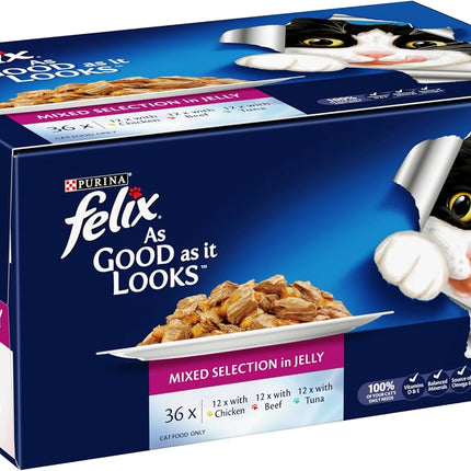 FELIX As Good As It Looks Adult Wet Cat Food Mixed Selection in Jelly 36x85g