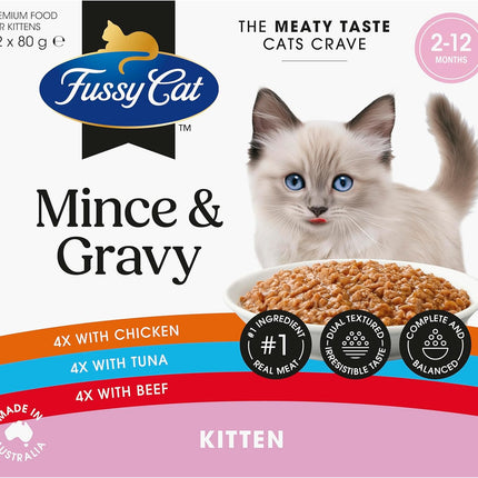 Fussy Cat Grain Free Twice as Tasty Kitten Wet Food, Kitten Mince 12x80g