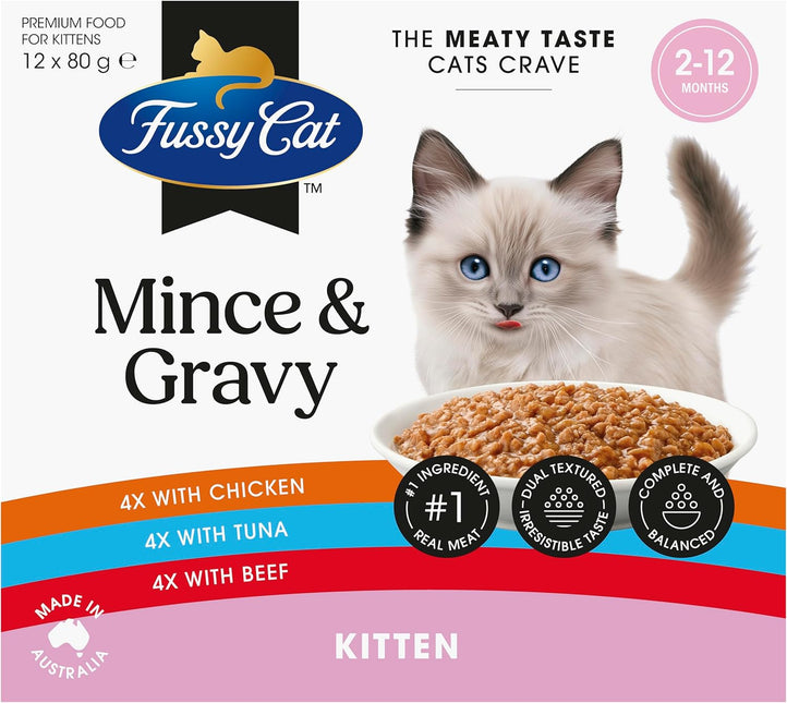 Fussy Cat Grain Free Twice as Tasty Kitten Wet Food, Kitten Mince 12x80g