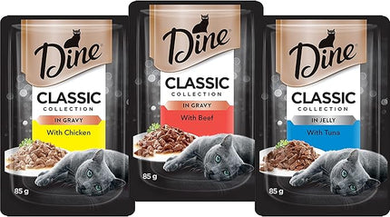 Dine Classic Collection Wet Cat Food Mixed Selection in Gravy & in Jelly 85g Pouch 60 Pack