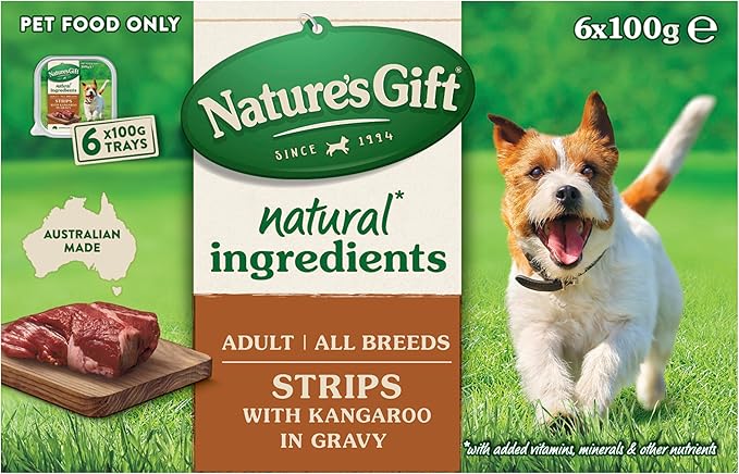 Nature's Gift Adult Wet Dog Food, Strips with Kangaroo in Gravy 6x100g (Pack of 2)