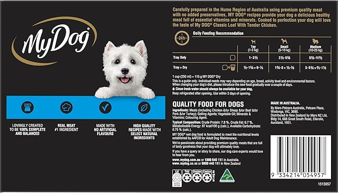 My Dog Adult Wet Dog Food Classic Loaf with Tender Chicken 24 x 100g Trays