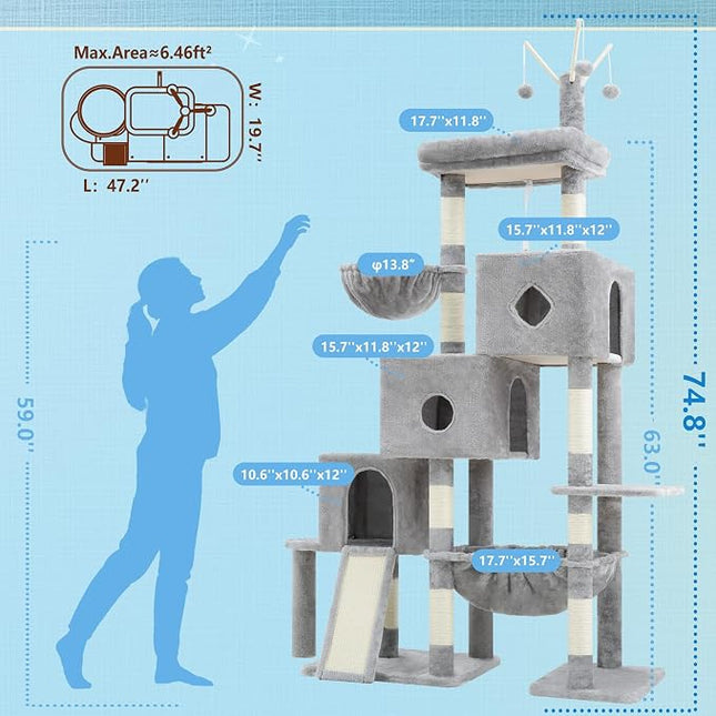 Hey-brother Cat Tree Tower with 3 Condos, Step Climbing Pathway MPJ081W