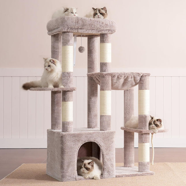 Heybly Heavy Duty Cat Tree, Tower for Indoor Cats Large Adult, Tall Cat Condo House with Extra-Large Baseboard, Multi-Level Plush Furniture with Scratching Posts, Hammock,Toy Balls,Muchroom HCT026MU