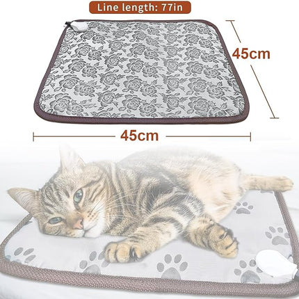 Pet Heating Pad for Dog Cat - 45x45cm Small Heated Pet Bed with Overheating Protect & Bite Resistance Cable