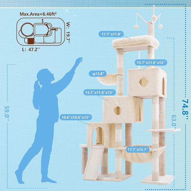 Hey-brother Cat Tree Tower with 3 Condos, Step Climbing Pathway MPJ081M