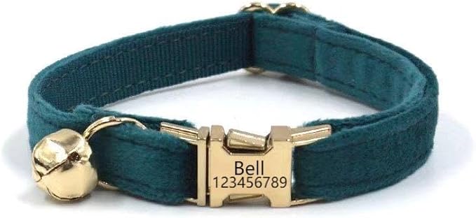Customized Soft Artificial Velvet Cat Collar, Personalized Cat Tag, Laser Engraved Metal Button Cat Collar, Neck Circumference 16-26 CM, (Khaki-S)