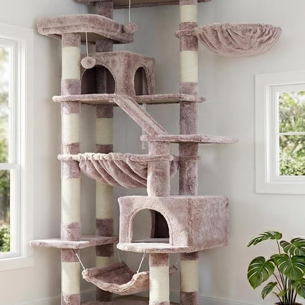 Heybly Cat Tree, 180 cm-Tall Tower for Indoor Cats with 2 Perches, 2 Big Condos, 2 Hammocks, Mushroom