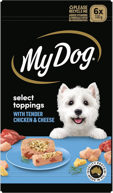 MY DOG Adult Wet Dog Food Chicken Supreme With Cheese Select Toppings 100g Tray, 36 Pack