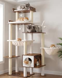 Heybly Cat Tree, 70.5 Inch Wood Tall Cat Tower for Large Indoor Cats with Extra , Rustic Brown