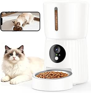 Faroro Automatic Cat Feeder with WiFi, 1080P HD Video Cat Food Automatic with Night Vision, 4L Feeder for Cats/Dogs with Two-Way Audio, App Control, Double Force (White)