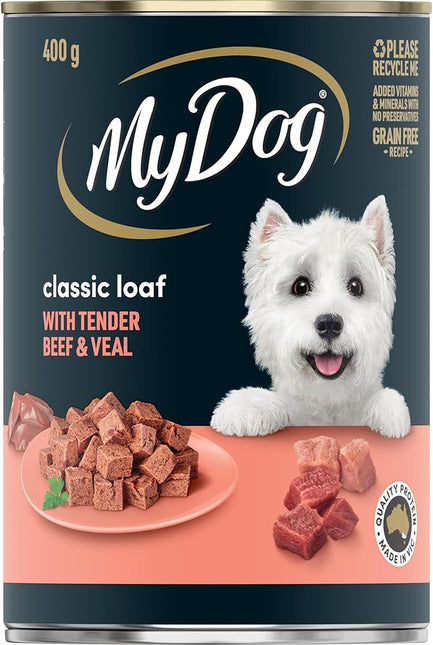MY DOG Adult Wet Dog Food Beef and Veal, Small/Medium, 400g Can, 24 Pack