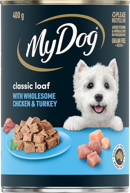 MY DOG Adult Wet Dog Food Tender Chicken & Turkey Banquet 400g Can, 24 Pack