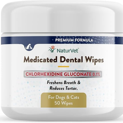 NaturVet Medicated Dental Wipes for Dogs & Cats 50 Count