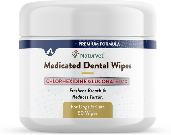 NaturVet Medicated Dental Wipes for Dogs & Cats 50 Count