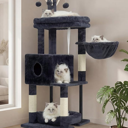 Heybly Cat Tree, 45.3" Cat Tower for Indoor Cats with Large Perch HCT202SG | All-in-One Cat Furniture with Cozy Bed, Smoky Gray