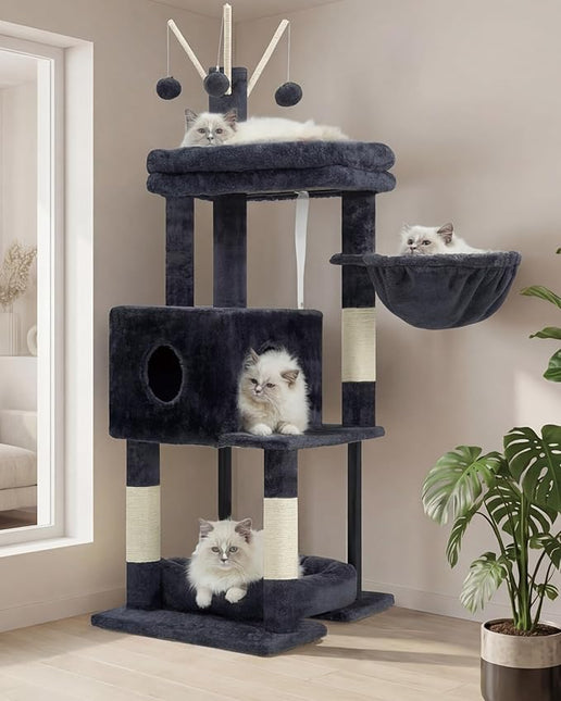 Heybly Cat Tree, 45.3" Cat Tower for Indoor Cats with Large Perch HCT202SG | All-in-One Cat Furniture with Cozy Bed, Smoky Gray