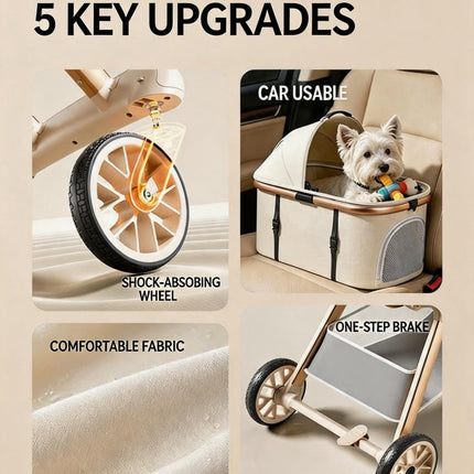 Twin Pet Stroller for 2 Cats & Dogs – Foldable,Aluminum Alloy Frame, Adjustable Design, Portable Pet Pushchair for Small Dogs & Cats,Khaki