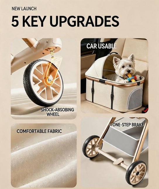 Twin Pet Stroller for 2 Cats & Dogs – Foldable,Aluminum Alloy Frame, Adjustable Design, Portable Pet Pushchair for Small Dogs & Cats,Khaki