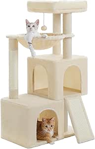 PAWZ Road Cat Tree for Indoor Cats,104cm Cat Tower with 2 Spacious Condos, Multi-Level Cat Condo House ,Beige