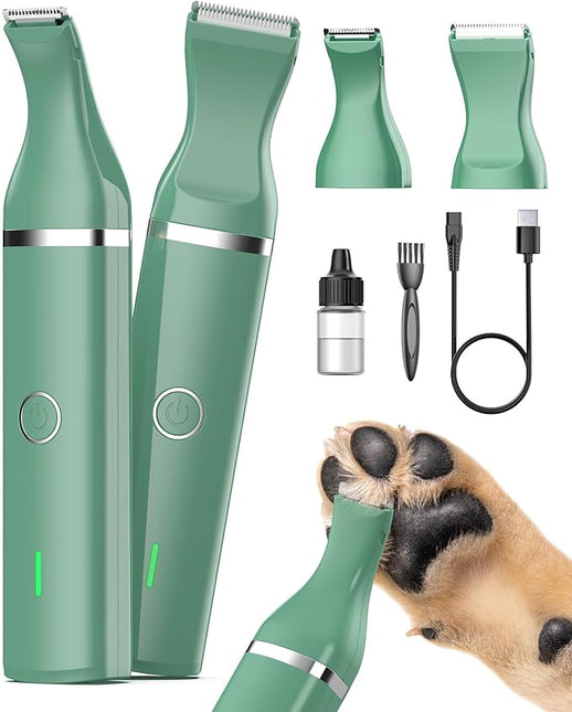 oneisall Dog Clippers with Double Blades,Cordless Small Pet Hair Grooming Trimmer,Low Noise for Trimming Dog's Hair Around Paws, Eyes, Ears, Face, Rump (Green)