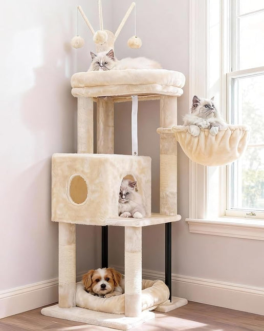 Heybly Cat Tree, 45.3" Cat Tower for Indoor Cats with Large Perch HCT202SM | Beige