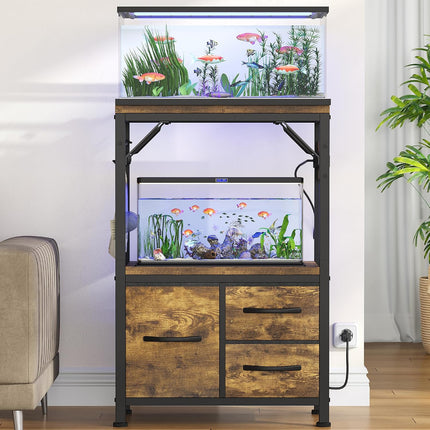 Heybly 5-10Gal Fish Tank Stand with Drawer, Power Outlet,200lbs HAS002SSR-1 |  20.5" × 10.2" Top, Rustic Brown