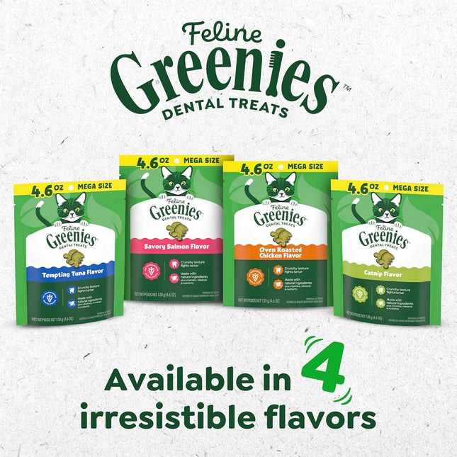 Feline GREENIES Natural Dental Care Cat Treats Oven Roasted Chicken Flavor, 21 oz. Tub