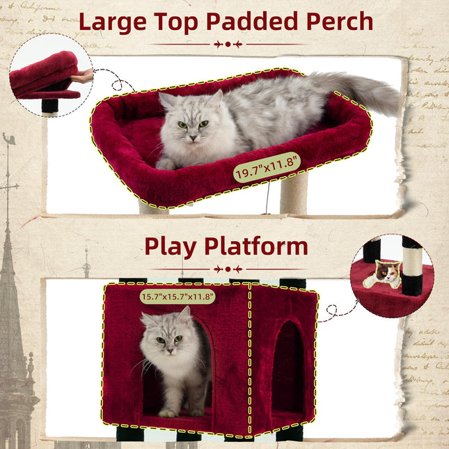 Gitelsnour Sturdy Cat Tree Tower for Large Cats, Big Wooden Perch, GCT023BR