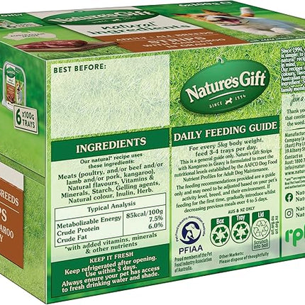 Nature's Gift Adult Wet Dog Food, Strips with Kangaroo in Gravy 6x100g (Pack of 2)