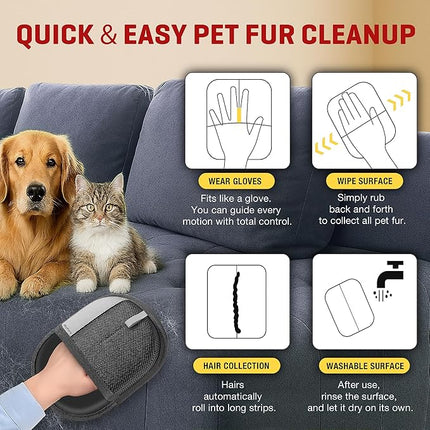 Pet Hair Removal Glove for Dogs & Cats, Newly Upgraded Reusable Electrostatic Pet Hair Glove (Black Gray, Pack of 2)