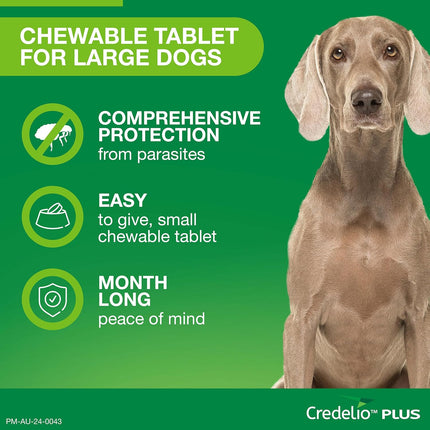 Credelio Plus Dog Flea and Tick Treatment, Single Pack, Ticks, Fleas, Mites, Heartworm & Worms Parasite Protection, in The Smallest Monthly Chewable Tablet for Dogs > 11-22 kg, 1 Pack